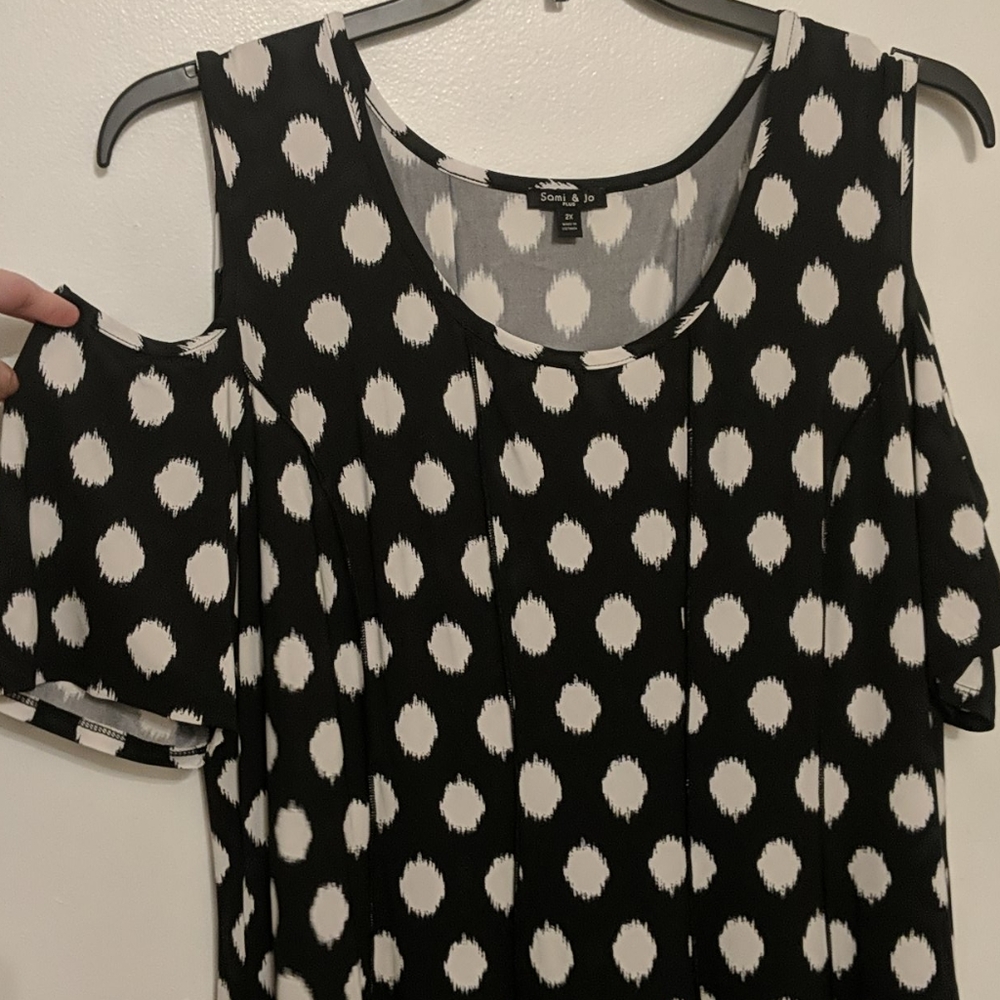 🤍 Slimming Cold Shoulder Polka Dot Midi Dress 2X